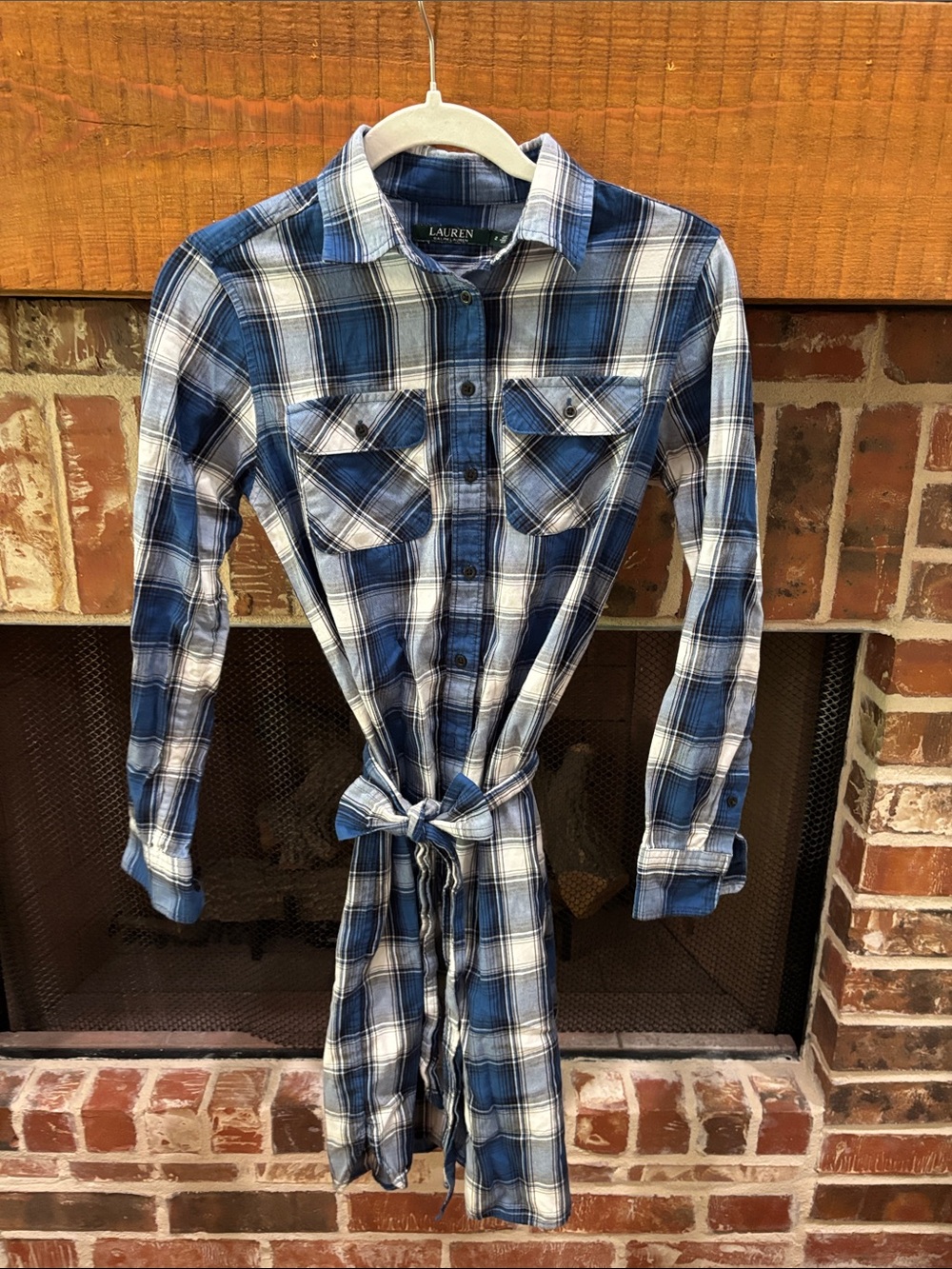 Lauren Ralph Lauren Blue and White Plaid Button-Front Shirt Dress